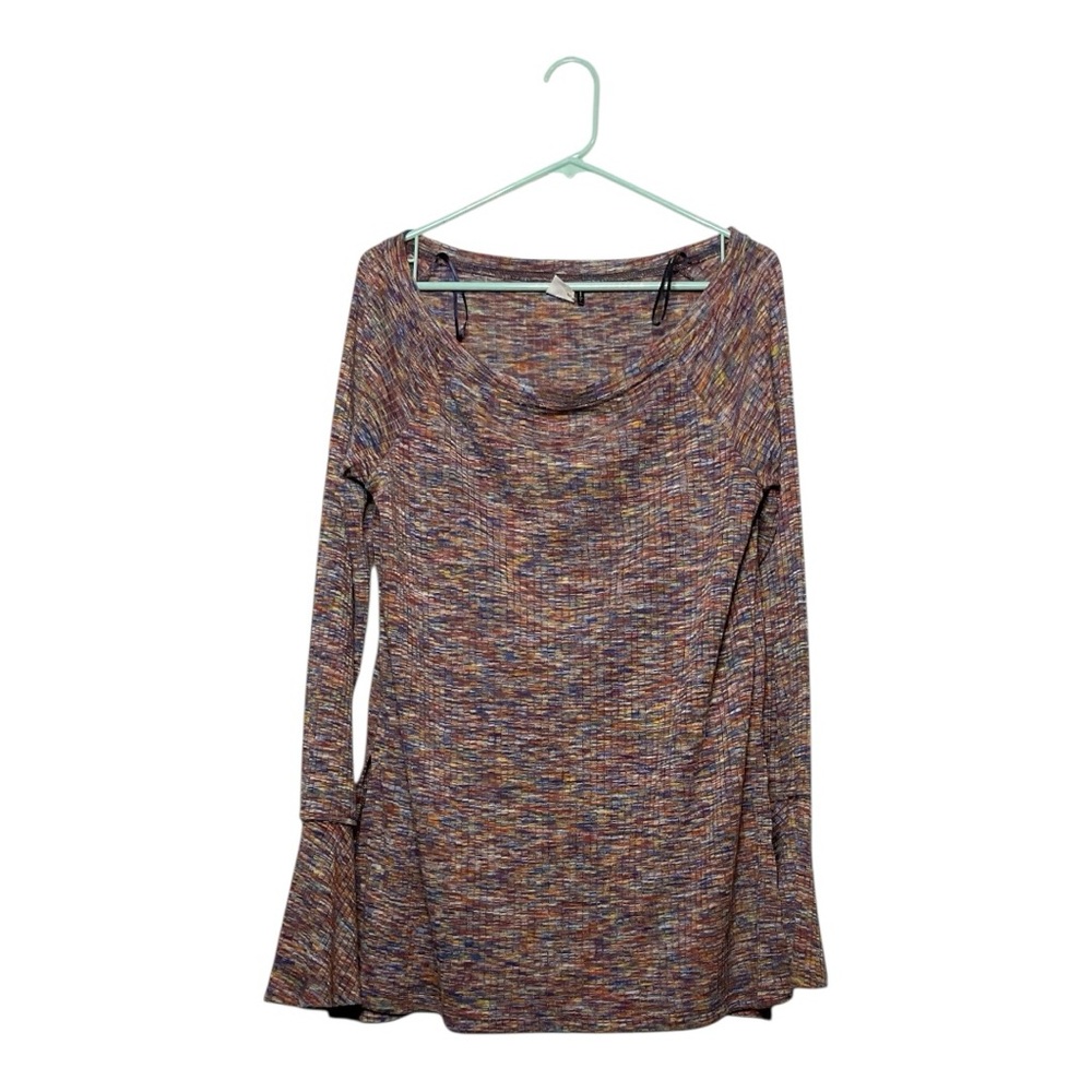 Womens NWOT Anthropologie Akemi + Kin Zaka Rainbow knit‎ bell sleeves top, sz L